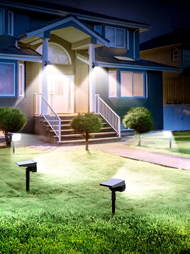Solar Spot Lights Outdoor,IP65 Waterproof 48LED Path Lights with 3 Lighting Modes, Garden Yard Pathway Pool Wall Lights (Cool White, 4 Pack)