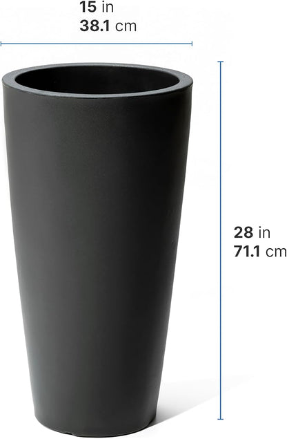 Step2 Tremont Tall Round Tapered Planter, Large Planters for Outdoor Plants, Gardening and Flower Pot for Patio or Porch, Efficient Drainage, Durable Plastic, Onyx Black, 1-Pack