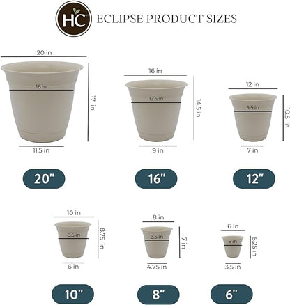 The HC Companies Eclipse Round Planter with Saucer - Outdoor & Indoor Plant Pot with Drainage Holes - Lightweight, UV-Resistant Plastic Pots for Plants, Flowers & Herbs (8" Cottage Stone, Pack of 1)