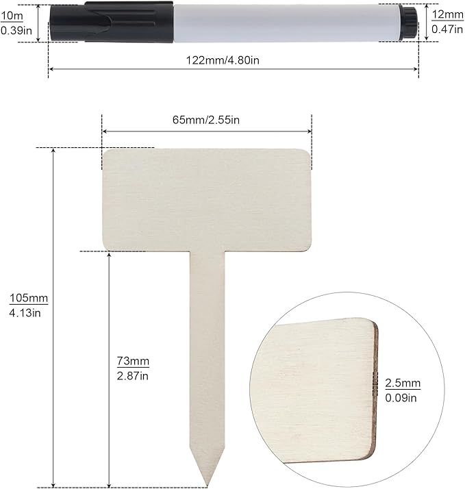 Plant Labels, 60 Pcs Plant Tags Garden Markers, Wooden T-Type Plant Name Stakes for Seed Potted Herbs Flowers Vegetables with Marker Pen, 4.1 x 2.5 inch