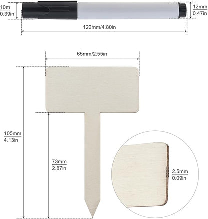 Plant Labels, 60 Pcs Plant Tags Garden Markers, Wooden T-Type Plant Name Stakes for Seed Potted Herbs Flowers Vegetables with Marker Pen, 4.1 x 2.5 inch