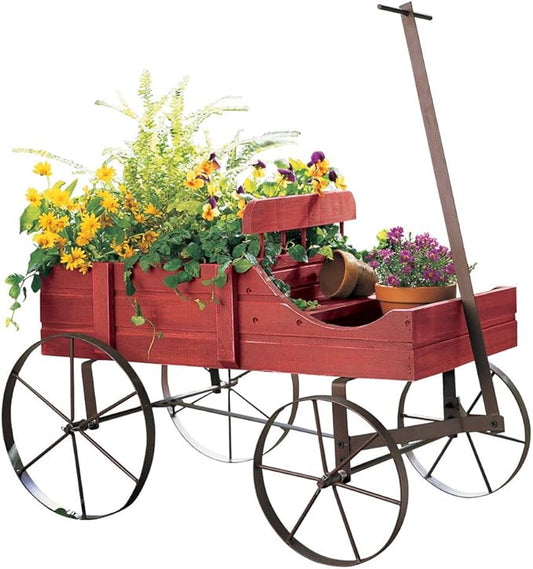 Collections Etc Amish Wagon Decorative Indoor/Outdoor Garden Backyard Planter, Red