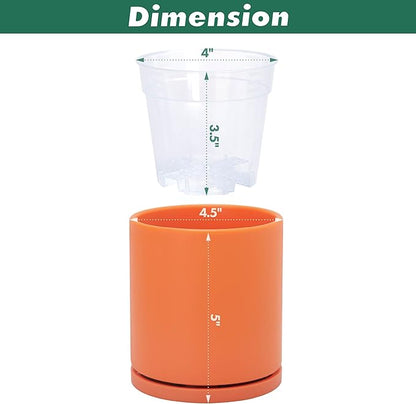 D'vine Dev Double-Layer Planter Set – Rotating Plastic Cachepot with Clear Inner Liner for Root Health, Perfect for Indoor Plants, 4.5", Pumpkin, 73-U-E-1