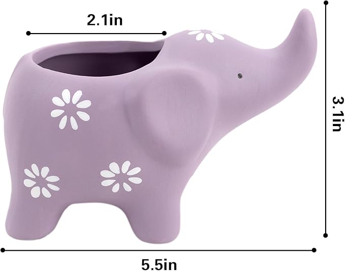 HVEST Elephant Shaped Planter, Cute Purple Animal Elephant Succulent Cactus Plant Pots for Family Friends, Funny Mini Elephant Ceramic Planters for Indoor Home Office Garden Desktop Decoration