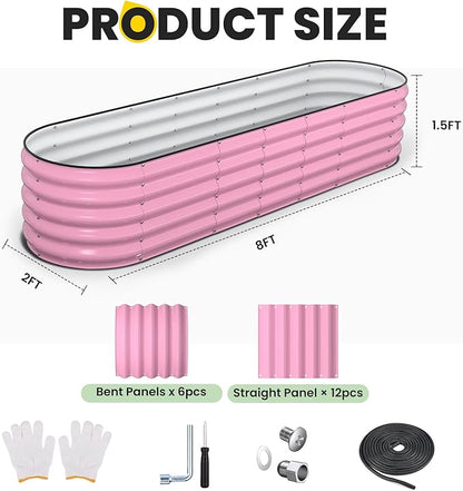 Raised Garden Bed, 8x2x1.5 FT Oval Raised Garden Beds Outdoor, 18” Raised Beds for Gardening Vegetables Flower Herb