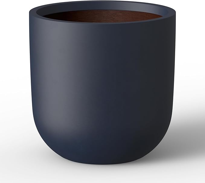 Kante 11.0" Round Concrete Planter, Large Cylinder Plant Pot with Curved Bottom and Drainage Hole, for Indoor and Outdoor Use – Garden or Patio, Charcoal Finish with Painted Interior