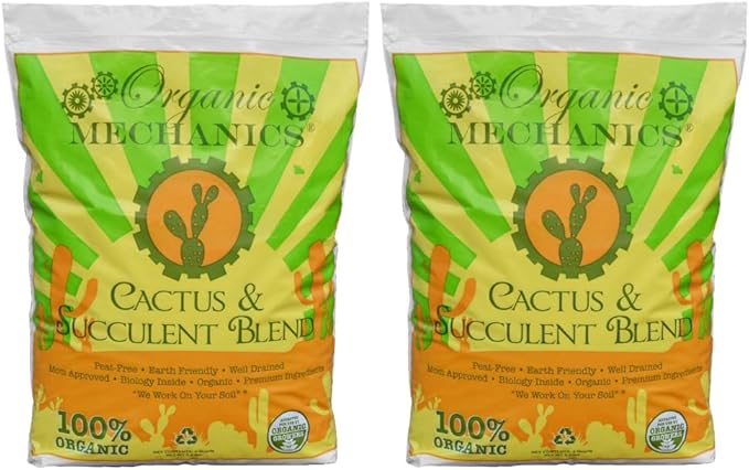Organic Mechanics Cactus and Succulent Blend Potting Soil, 8 qt (Pack of 2) – Well-Drained Organic Mix – Enhances Plant and Root Growth with Biochar, Rice Hulls, and Worm Castings