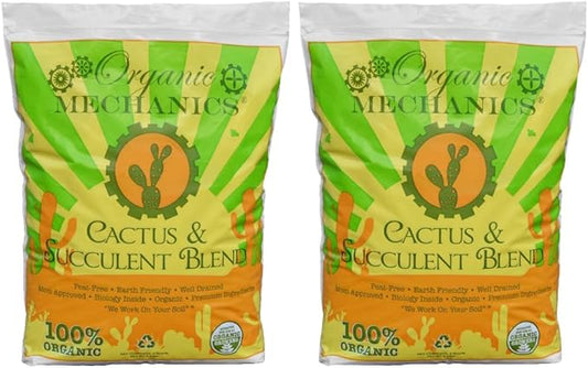 Organic Mechanics Cactus and Succulent Blend Potting Soil, 8 qt (Pack of 2) – Well-Drained Organic Mix – Enhances Plant and Root Growth with Biochar, Rice Hulls, and Worm Castings