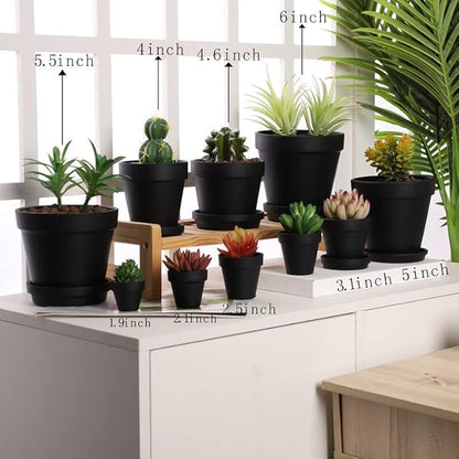 Yishang Black Terra Cotta Pots with Saucer - 12-Pack Large Terracotta Pottery 3'' Clay Planter Cactus Flower Succulent Pot with Drainage Hole