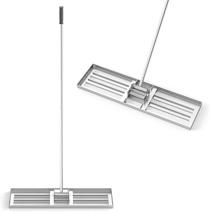 36" x 10" Lawn Leveling Rake, Heavy Duty Landscape Rake with 67" Handle, Non-Slip Grip & Flat Head, Space-Saving Lawn Level Tool for Garden, Backyard, Golf Course & Sports Field(Silver)
