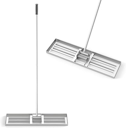 36" x 10" Lawn Leveling Rake, Heavy Duty Landscape Rake with 67" Handle, Non-Slip Grip & Flat Head, Space-Saving Lawn Level Tool for Garden, Backyard, Golf Course & Sports Field(Silver)