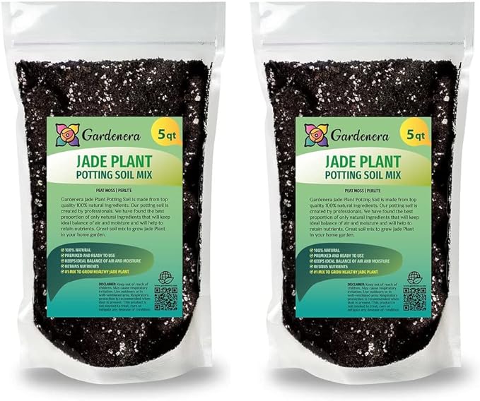 GARDENERA Premium Potting Soil Mix for Jade Plants - 10 Quart - A Perfect Combination of Organic Ingredients for Strong and Healthy Growth (2 Bags of 5 Quart)