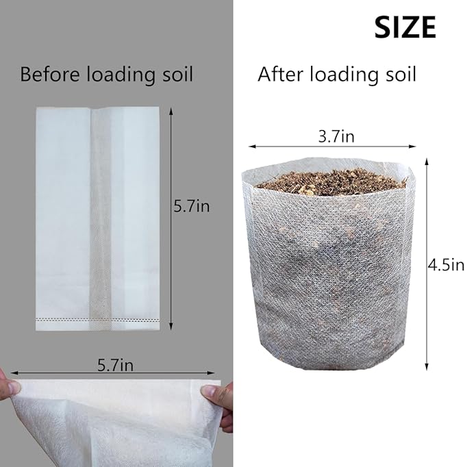 Belit Nursery Growing Bags, 200 Pcs Fabric Seedling Pots Non-Woven Pouch for Gardening Seed Plant Bag, Potato, Flower, Tomato Plant Starts (5.7" x 5.7 ")