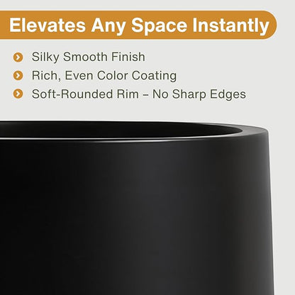 23.1" H x 14.7" D Tall Conico Fiberstone Planter, Drainage Hole for Indoor and Outdoor Use, 5 Year Guarantee, Included 2 Extra Coco Mats (Black Color, 23.1" Pot Opening)