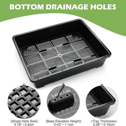 5 Pack Soil Blocking Trays(14"x12"x3"), Plastic Flat Plant Tray for Holding or Collecting Drainage Water, Elevated Microgreen Seed Starter Tray for Seed Germination (Black)