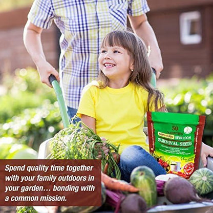 Heirloom Vegetable Seeds Non GMO Survival Seed Kit - Part of Our Legacy and Heritage - 50 Varieties 100% Naturally Grown- Best for Gardeners Who Raise Their Own Healthy Food