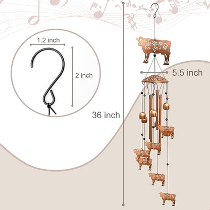 Cow Wind Chimes for Outside, Metal Windchimes Outdoors Birthday Gifts for Women Memorial Sympathy Wind Chimes for Patio Garden Yard