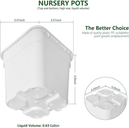 10-Pack 1 Gallon Square Planter Nursery Pots - Injection Molded Plastic Gardening Pots for Indoor & Outdoor Vegetables, Succulents, White