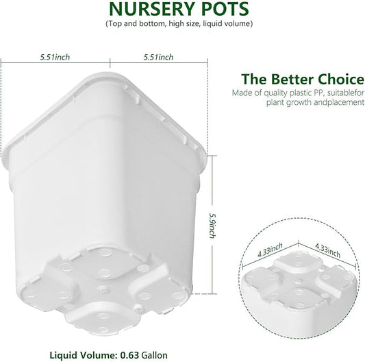 10-Pack 1 Gallon Square Planter Nursery Pots - Injection Molded Plastic Gardening Pots for Indoor & Outdoor Vegetables, Succulents, White