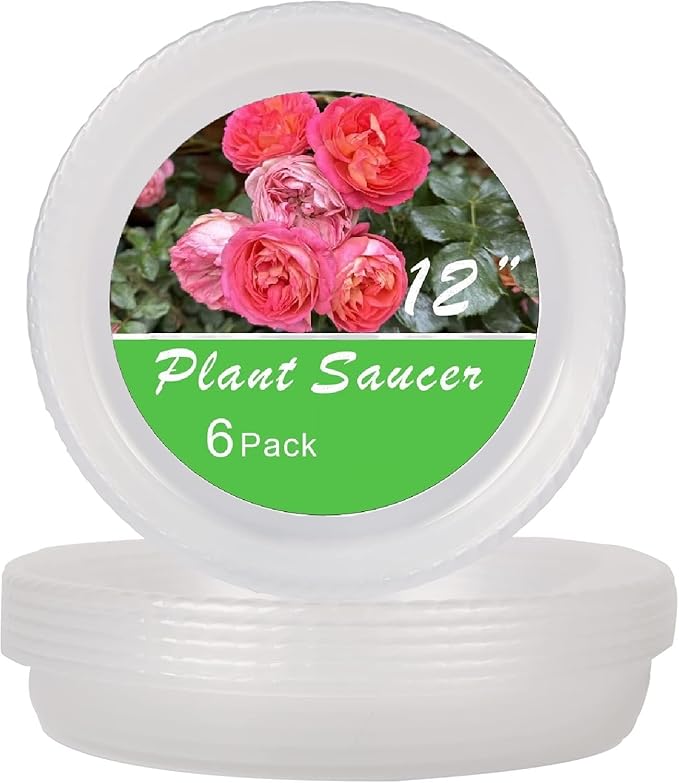 Plant Saucer 6 Pack of 12 inch, Drip Tray, Heavy-Duty Flower Pot Trays, Clear Flower Plant Pot Saucers for Indoor Outdoor, 12"