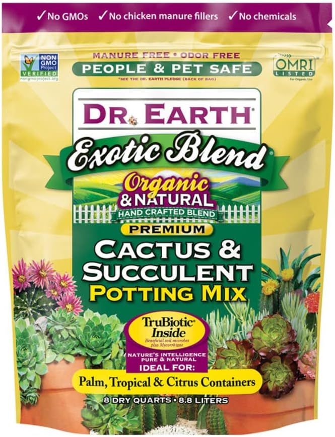 Dr. Earth 810 Exotic Cactus & Succulent Soil, 8 Quart, Natural