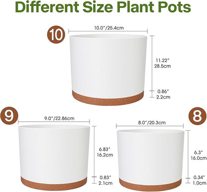 GARDIFE 10/9/8 Inch Modern Cylinder Planter, Plant Pots for Indoor Outdoor Plants, Flower Pots with Drainage Holes and Saucers for Garden Succulent Nursery House Plants (White-Brown)
