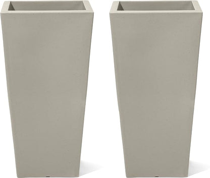 Step2 Tremont Tall Square Planter Pot, Large Outside All-Season All-Weather Gardening Pot for Patio and Front Porch, Concrete, 2-Pack