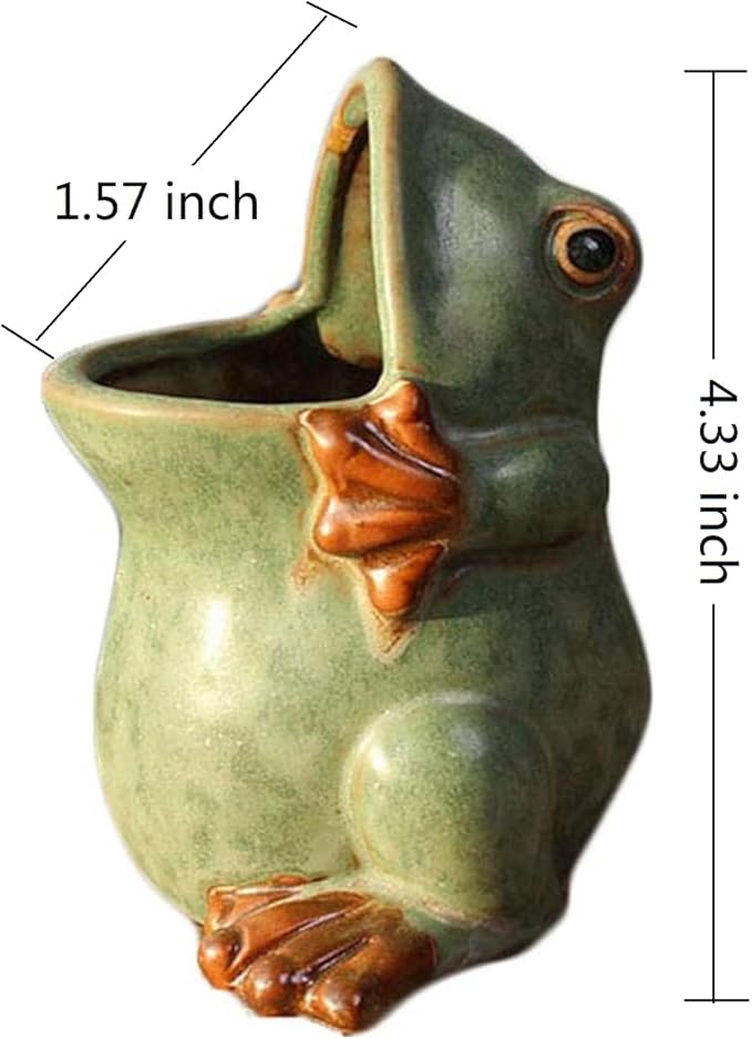 Ceramic Succulent Plant Pot Cactus Plant Pot Flower Pot Container Planter with Drainage Hole Home Office Desk Garden Gift Idea Animal Shaped Flower Pot Cute Vase Pot (Small Frog)