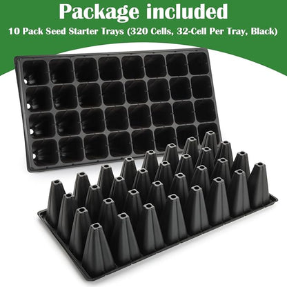 10 Pack 32 Cell Seed Starter Trays - Extra Deep 4.33" Plastic Nursery Trays, 20" x 10"，Fits Standard 1020 Flats