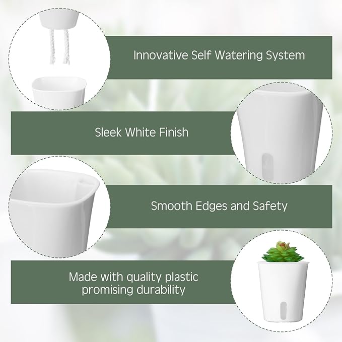 20 Pcs 3 Inch Self Watering Pots Self Watering Planters for Indoor Planters Plastic Garden Flower Pots with Level Indicator Vents for Herbs