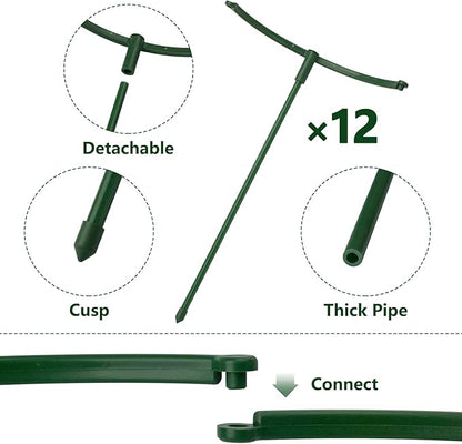 12Packs Plant Support Stake Half Round Plant Support, Stackable 3 Tier Garden Flower Support, Plant Stakes for Indoor Outdoor Plants for Tomato,Monstera, Peony, Hydrangea, Climbing Plants