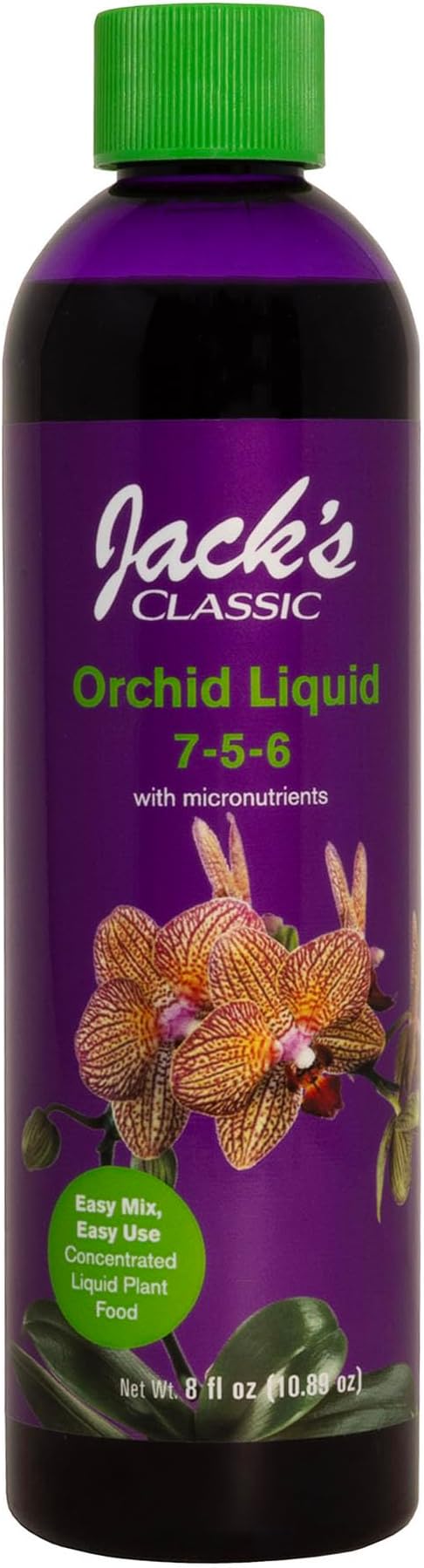 Jack's Classic 7-5-6 Orchid Liquid Concentrated Fertilizer with Micronutrients for Vegetative Growth and Prolific Blooming, 8 fl oz