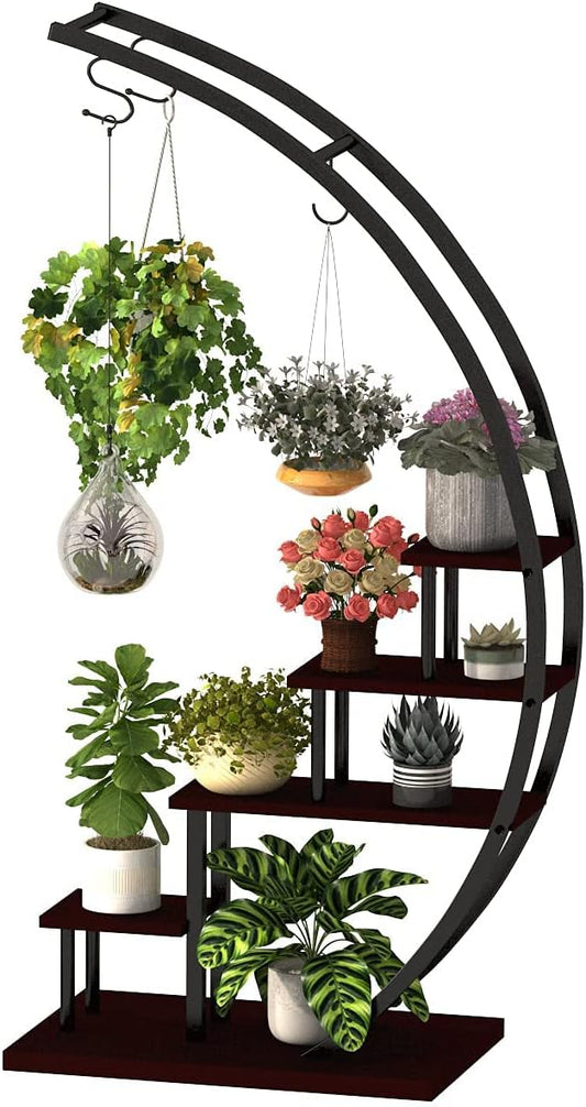 GDLF5 Tier Metal Plant Stand Creative Half Moon Shape Ladder Flower Pot Stand Rack for Home Patio Lawn Garden Balcony Holder Black (1 Pack)