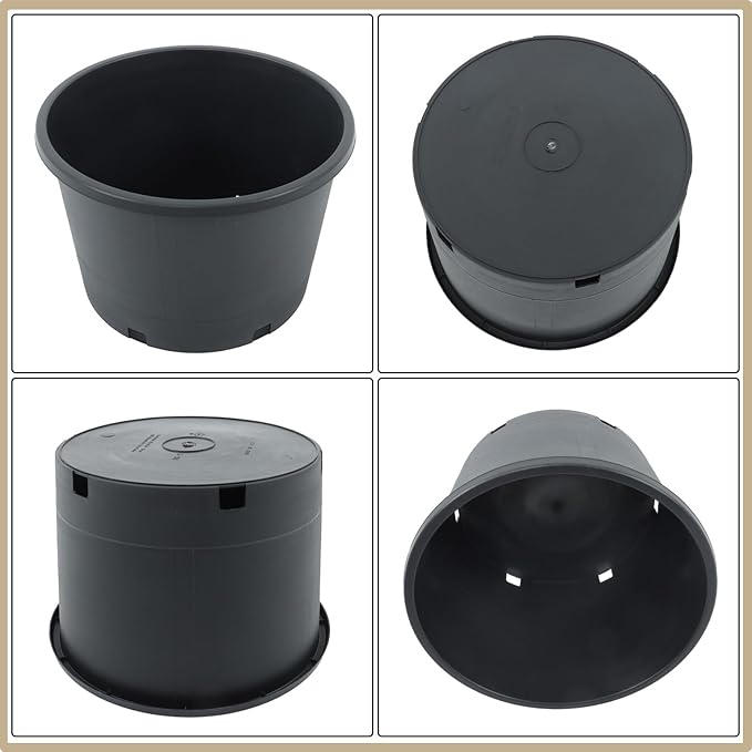 5 Gallon Black Nursery Pot, Durable Polypropylene Material, Drainage Holes, Wide Grip Rim, Ideal for Indoor or Outdoor Plants