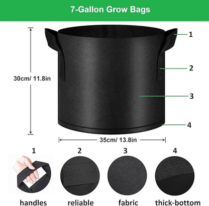 7-Gallon Grow Bags, (10 Pack) Thickened Aeration Fabric Growing Pots Planters with Handles for Planting Vegetables Plants, Black