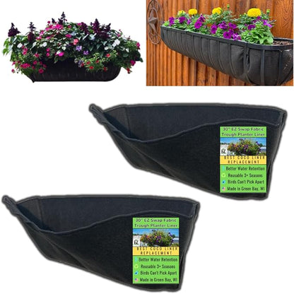 EZ Swap 30 Inch Fabric Trough Coco Liner Replacement for Window Basket Flower Planter - 30" Coconut Coco Fiber Alternative for Hayrack Planters. Use 3+ Seasons - Made in The USA! (2-Pack)