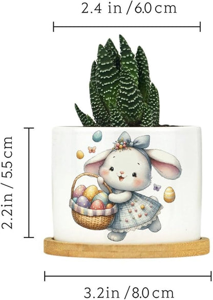 DreamAutumn Easter Bunny Flower Basket Ceramic Planters Ceramic Pots with Saucers Orchid Pots for Plants Succulents Pots Office Desk Garden Balconys New Home Decor,Gifts for Mom Mother Grandmother