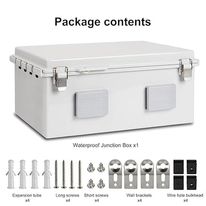 Electrical Junction Box, Ventilated Design, Cable Grommets, Indoor/Outdoor Use with Mounting Panel & Hinged Cover. Waterproof IP 65. (Grey Cover, 15.7"x11.8"x7.1")