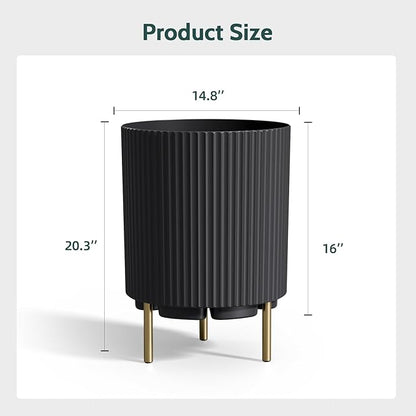 FONTOI 20.3'' Front Porch Planter Stand, Round Plant Stand for Porch, Plastic Striped Planter Stand with 3 Holder, Outdoor Flower Pots Stand for Tall Plants, Porch Decor, Black