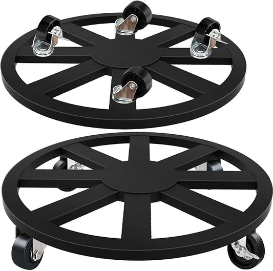 16" Plant Caddy with Wheels, 2 Pack Metal Rolling Plant Stand Round Plant Dolly with Iron Lockable Casters Heavy Duty Pot Mover Rollers