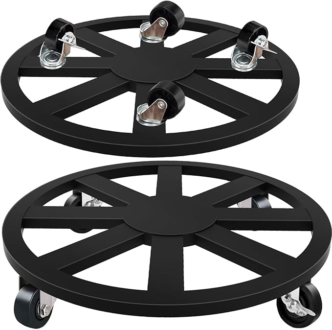 16" Plant Caddy with Wheels, 2 Pack Metal Rolling Plant Stand Round Plant Dolly with Iron Lockable Casters Heavy Duty Pot Mover Rollers