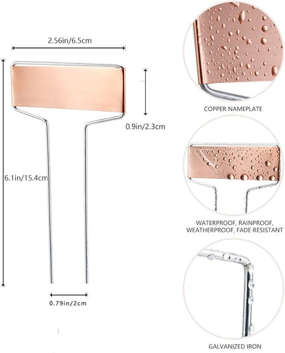 25PCS Copper Metal Plant Tags Plant Labels with 50Pcs Labels, Rainproof PET Film & Permanent Pen, 6.1 inch Weatherproof Banner Garden Markers, Marking Protection Seedling Signs Nursery Tags