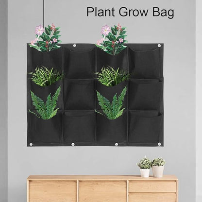 Plant Grow Bag for Vertical Gardening with 12 Pockets, Wall-Mounted Hanging Planter for Flowers and Vegetables, Felt Planting Bag for Indoor Outdoor Balcony and Patio Use in