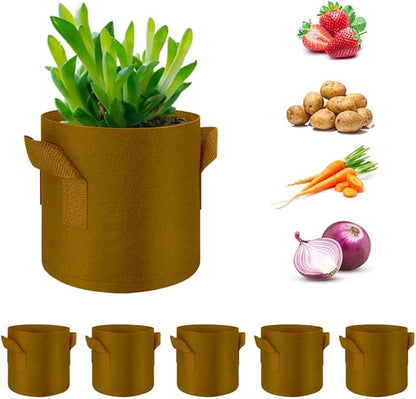 5-Pack 10 Gallon Grow Bags Heavy Duty Thickened Nonwoven Fabric Pots with Handles, Plant Grow Bags for Vegetables/Flower/Plant/Fruits, Brown