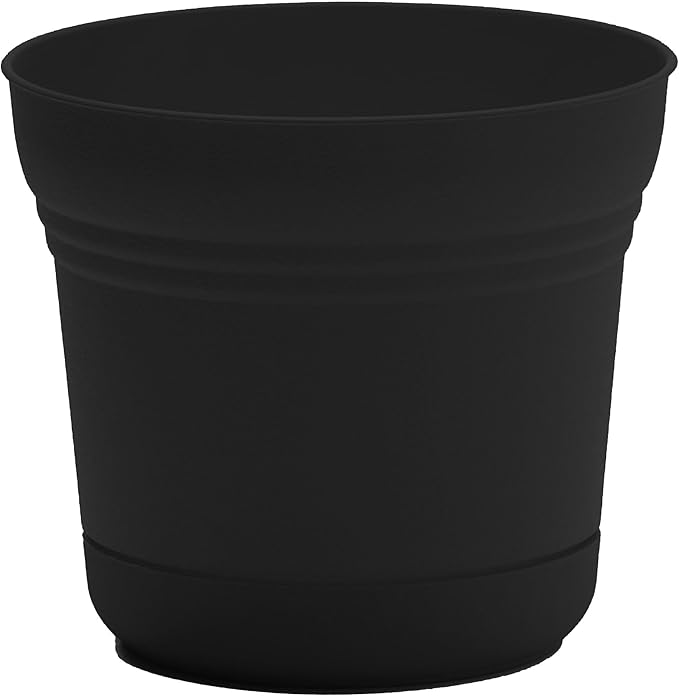 Bloem Saturn 7" Black Round Resin Planter Pot with Snap-in Saucer for Indoor and Outdoor Gardening