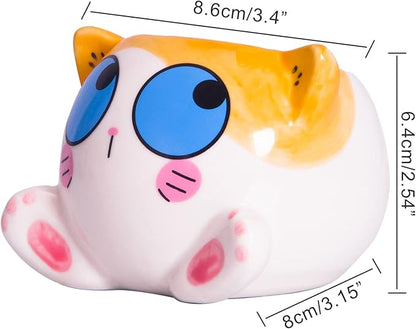 Cute Succulent Pots with Drainage Cat Planters for Indoor Plants 3.4 Inch Tiny Animal Planters Mini Cat Pots Small Ceramic Flower Pot Cartoon Cactus Plant Pots Set of 6