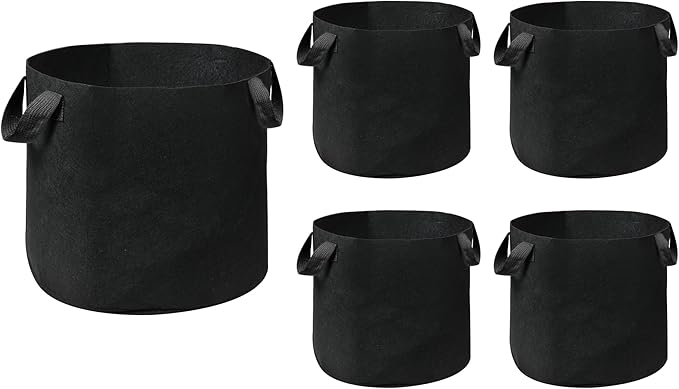 Grow Bags, Aeration Fabric Pots with Handles, Pot for Plants-5 of Pack (5 Gallon-Black)