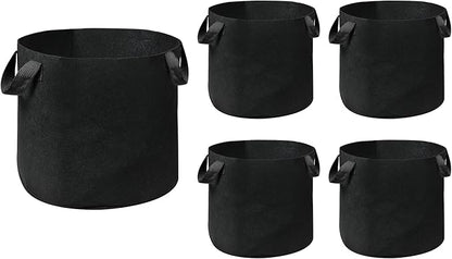 Grow Bags, Aeration Fabric Pots with Handles, Pot for Plants-5 of Pack (5 Gallon-Black)
