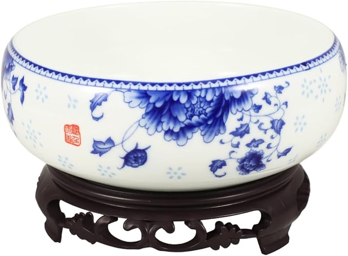 DOITOOL 7 Inch Lotus Bowl Planter Water Lily Pot with Stand Lotus Flower Bowl White Planter Hydroponic Container Bonsai Pots for Indoor Garden Decoration