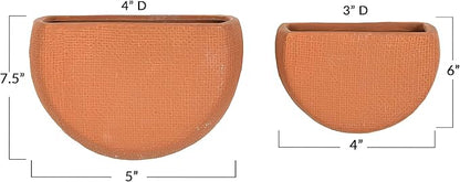 Main + Mesa Modern Boho Stoneware Wall Mount Planters, Terracotta, Set of 2 Sizes